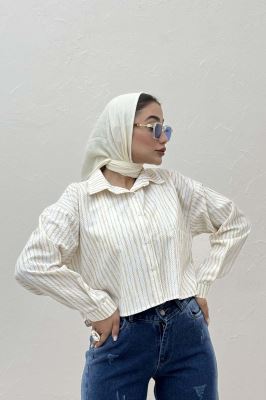 شومیز کراپ راه راه زارا تک جیب