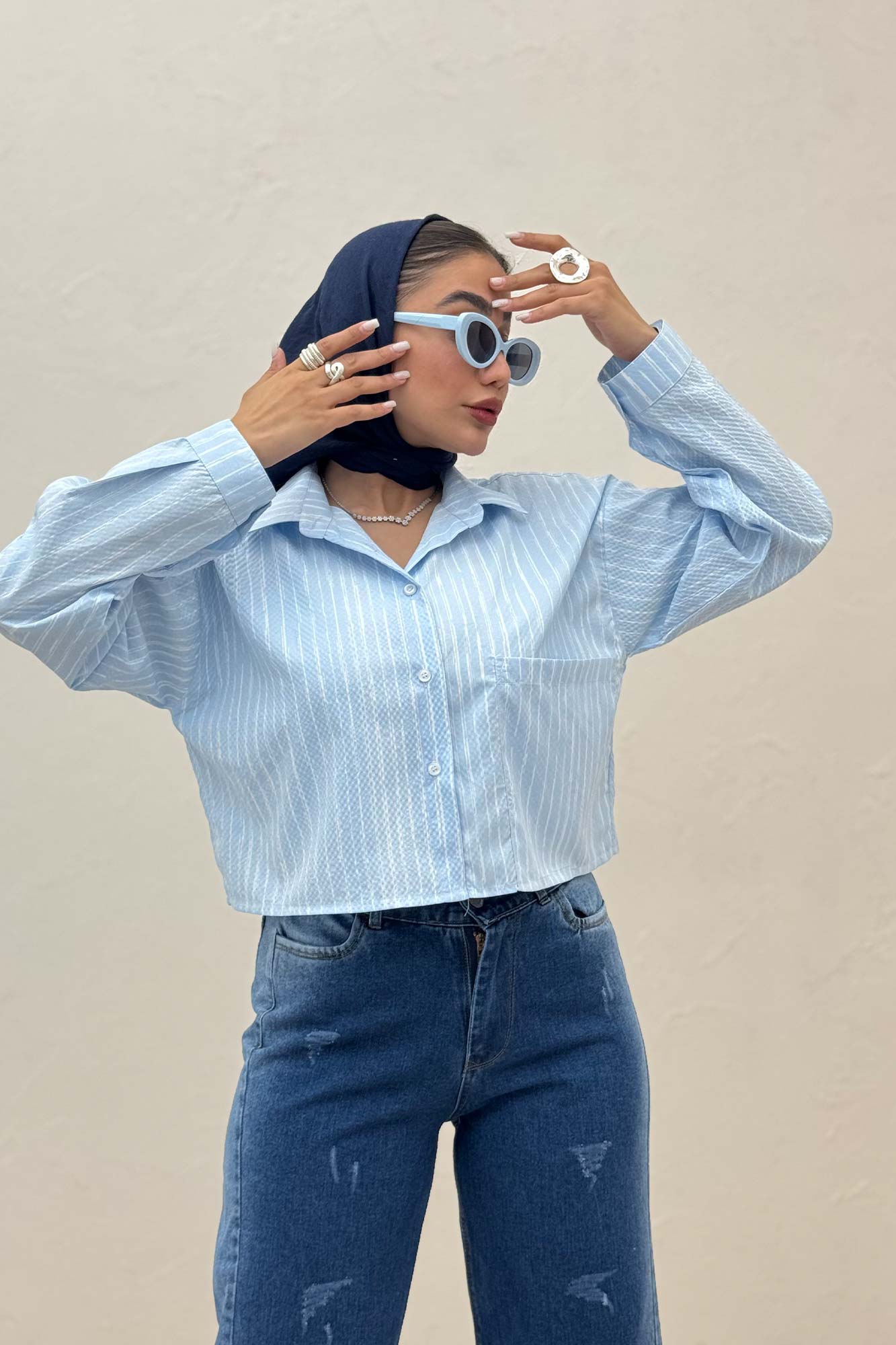 شومیز کراپ راه راه زارا تک جیب