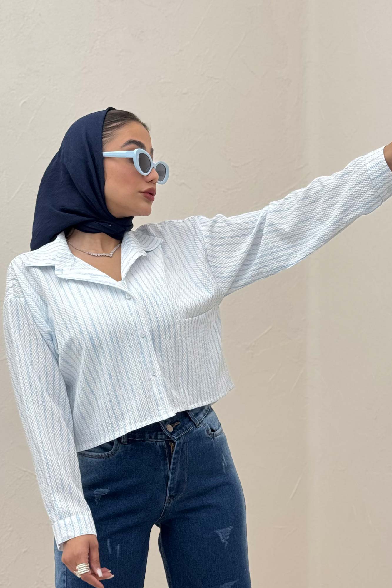 شومیز کراپ راه راه زارا تک جیب