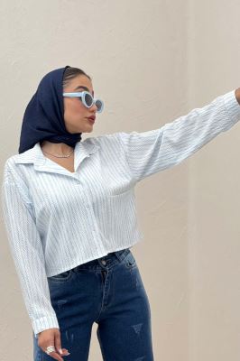 شومیز کراپ راه راه زارا تک جیب