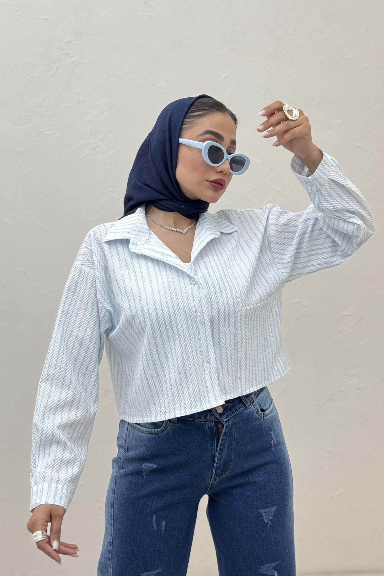 شومیز کراپ راه راه زارا تک جیب