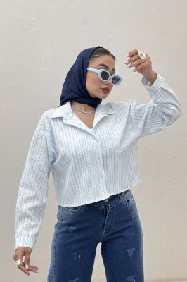 شومیز کراپ راه راه زارا تک جیب