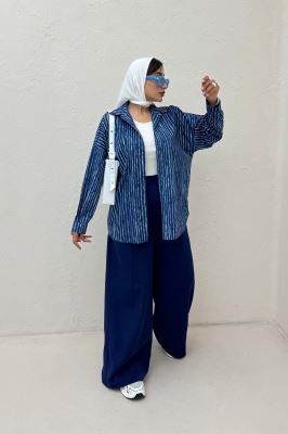 شومیز مانتویی راه راه زارا پشت پنسی