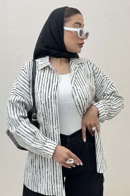 شومیز مانتویی راه راه زارا پشت پنسی