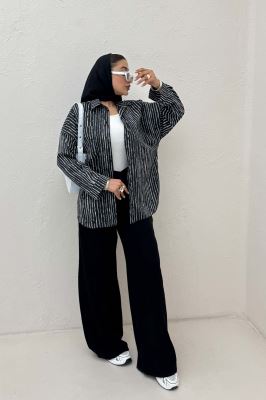 شومیز مانتویی راه راه زارا پشت پنسی