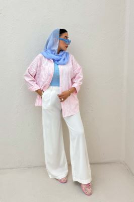 شومیز مانتویی راه راه زارا پشت پنسی