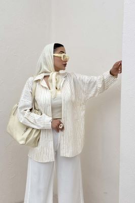 شومیز مانتویی راه راه زارا پشت پنسی