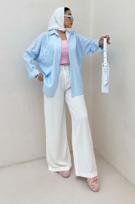 شومیز مانتویی راه راه زارا پشت پنسی