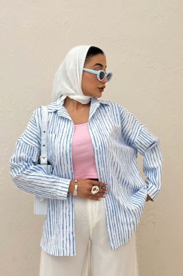 شومیز مانتویی راه راه زارا پشت پنسی