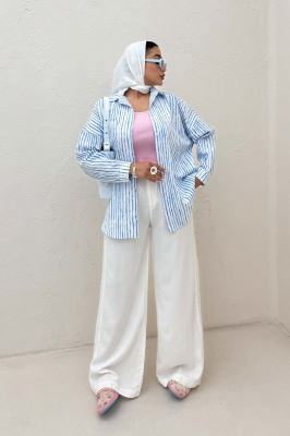 شومیز مانتویی راه راه زارا پشت پنسی