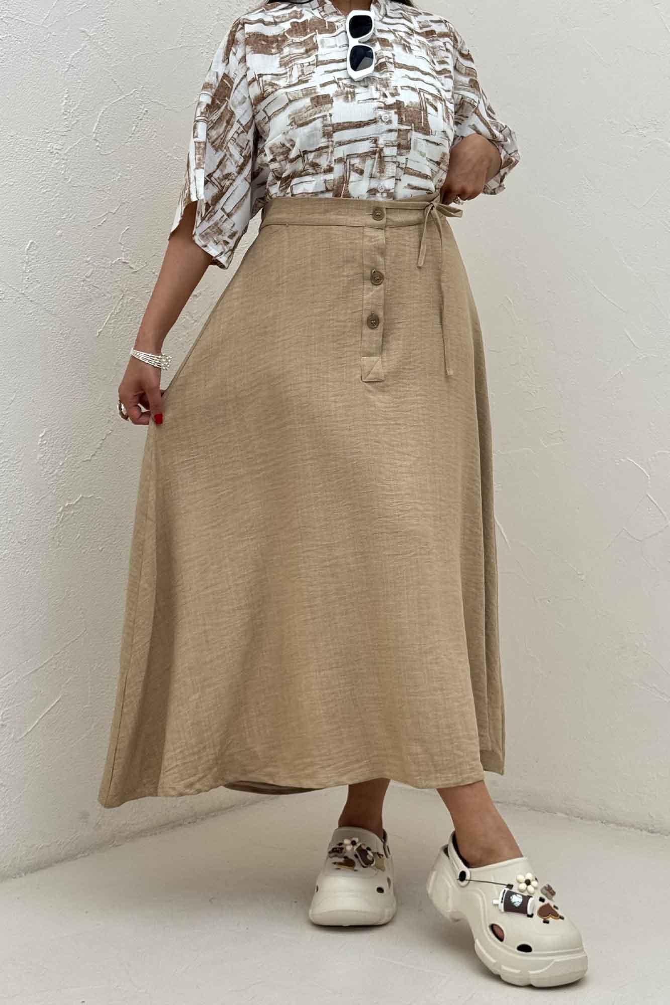 دامن شانتون مدل نخ دکمه