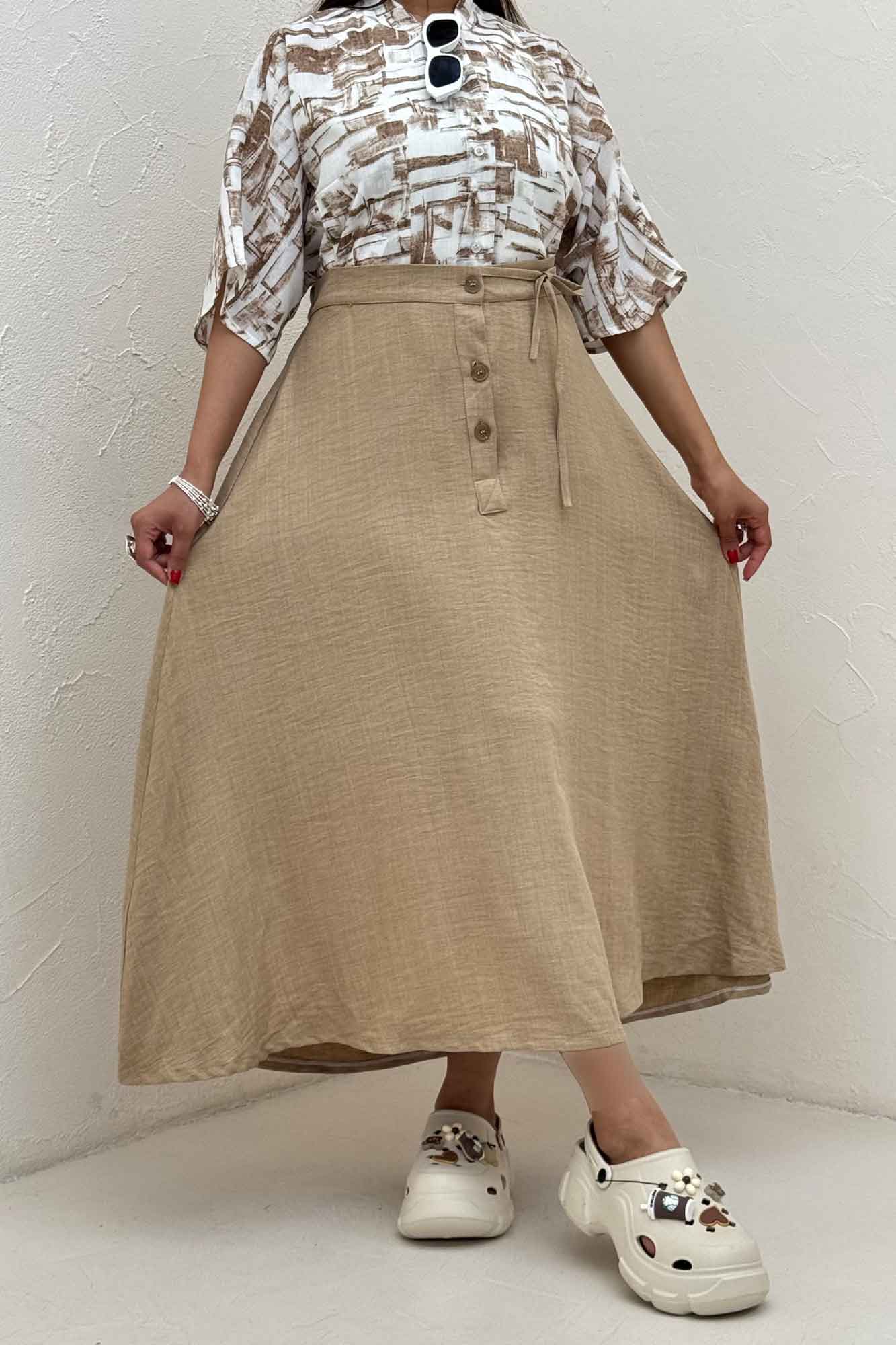 دامن شانتون مدل نخ دکمه