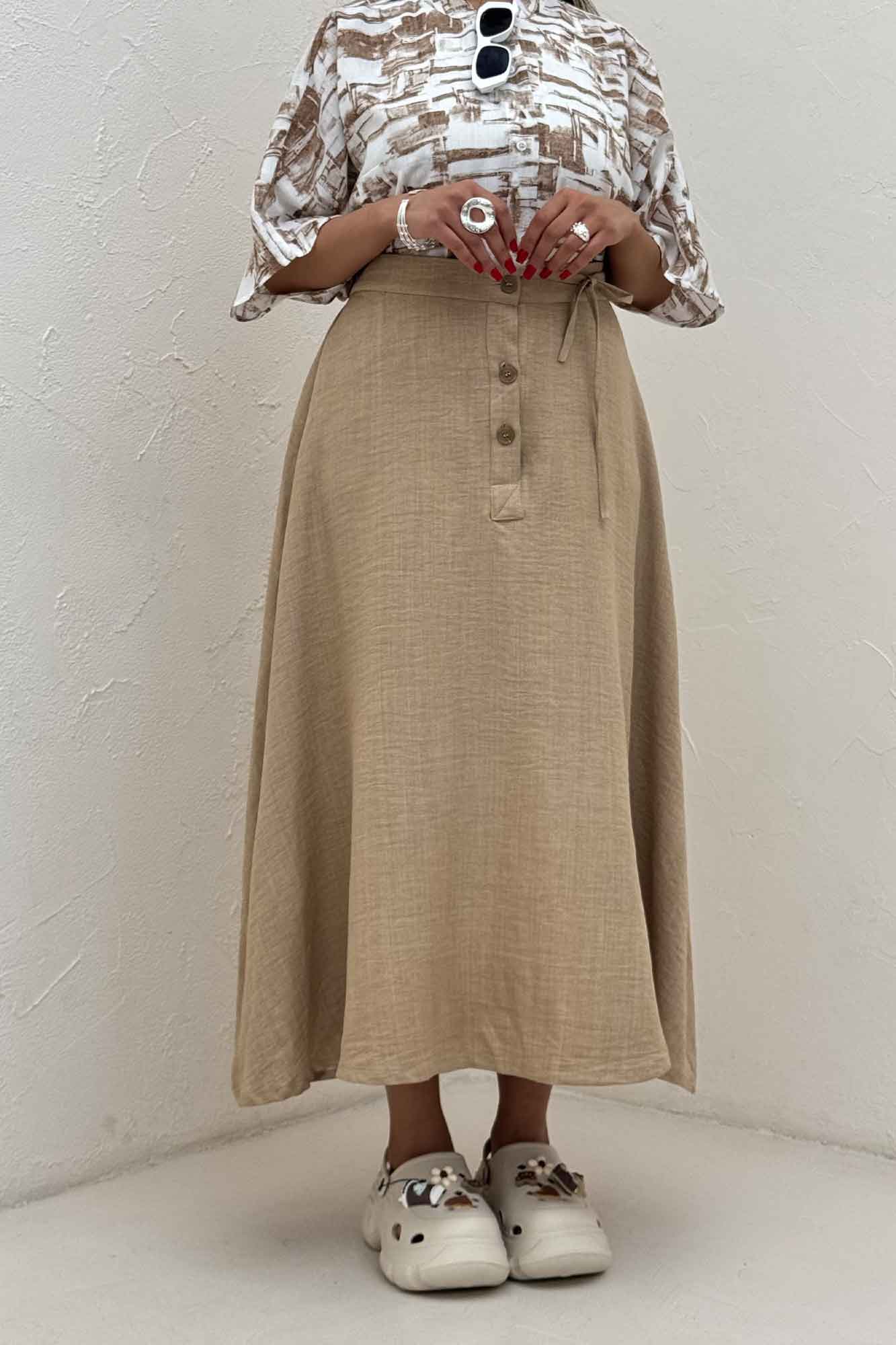 دامن شانتون مدل نخ دکمه