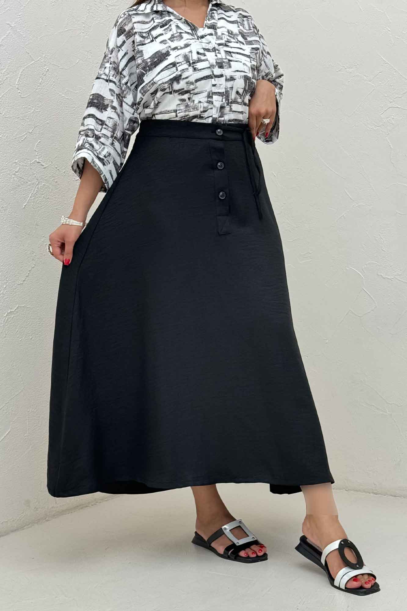 دامن شانتون مدل نخ دکمه