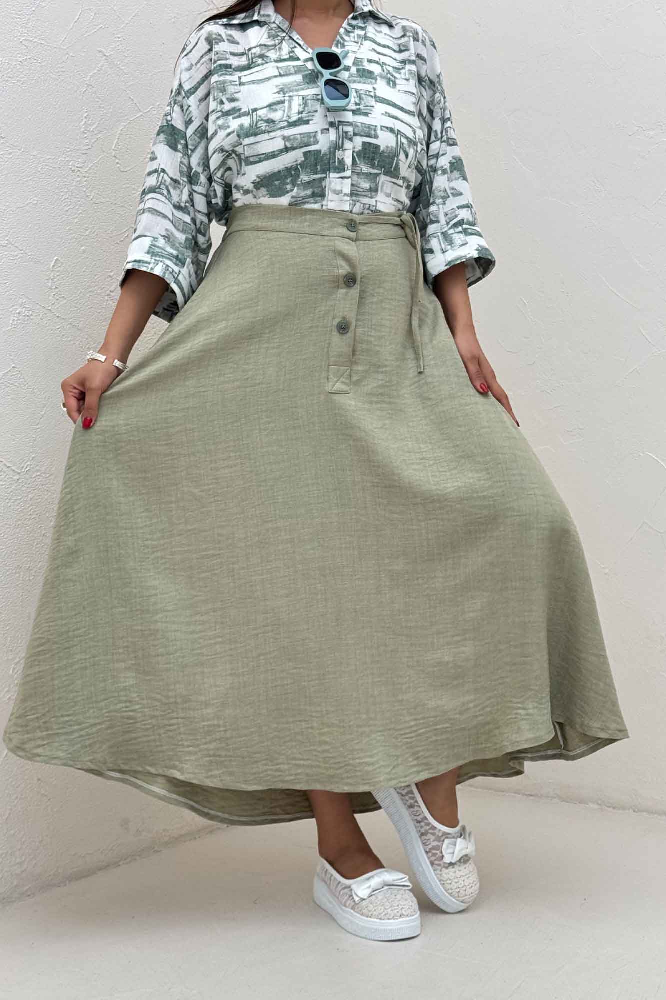 دامن شانتون مدل نخ دکمه