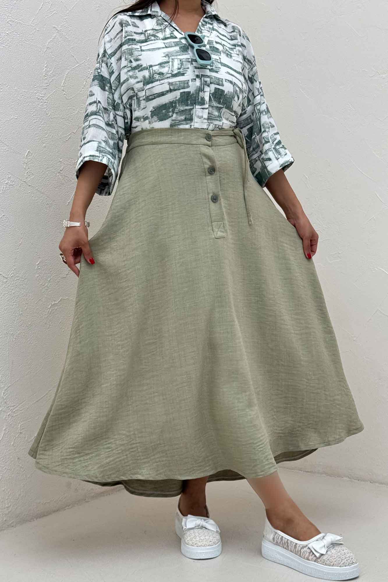 دامن شانتون مدل نخ دکمه