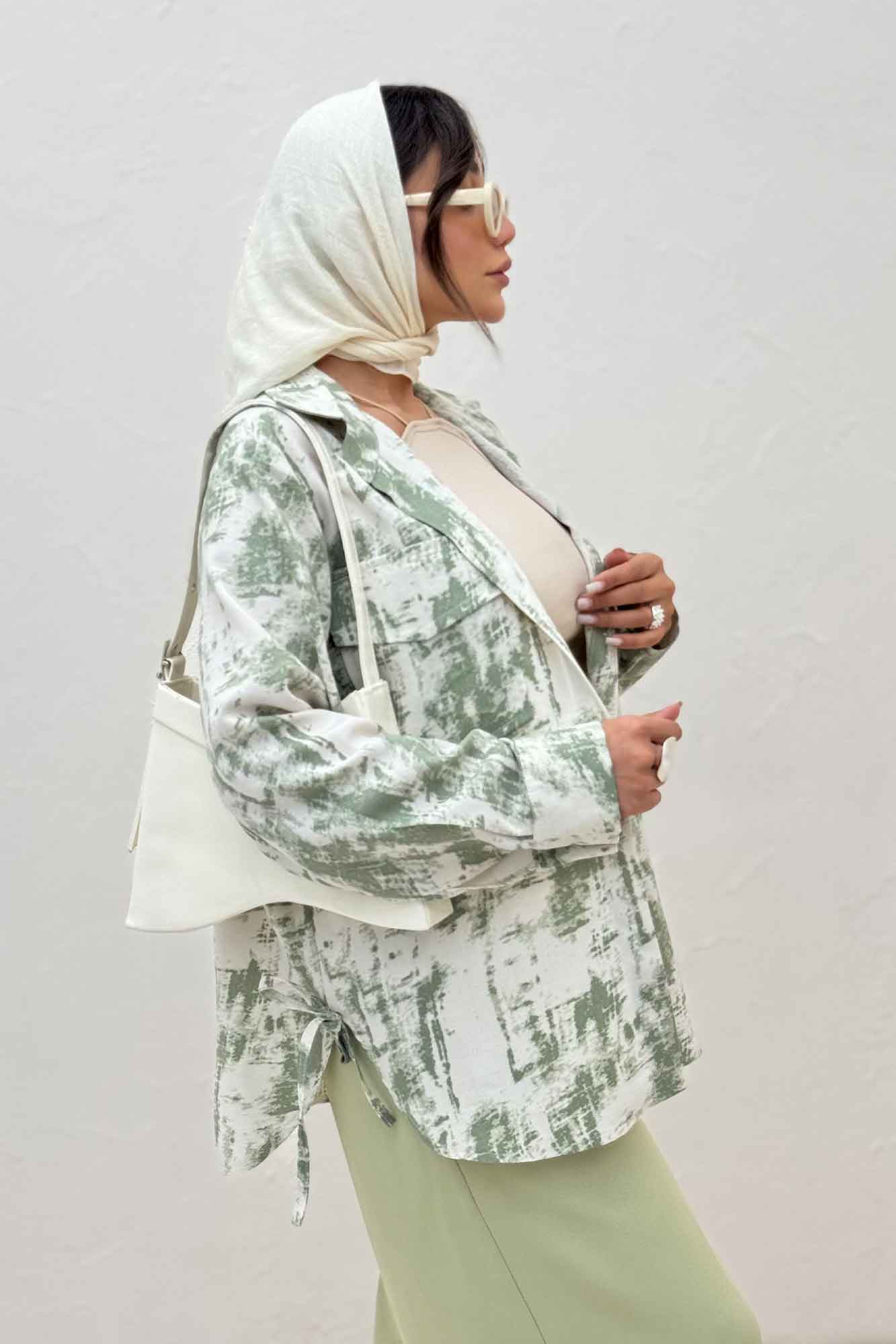 مانتو دو جیب پاکتی پرینتی بغل بند کد 3