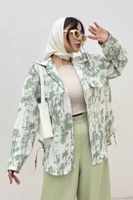 مانتو دو جیب پاکتی پرینتی بغل بند کد 3