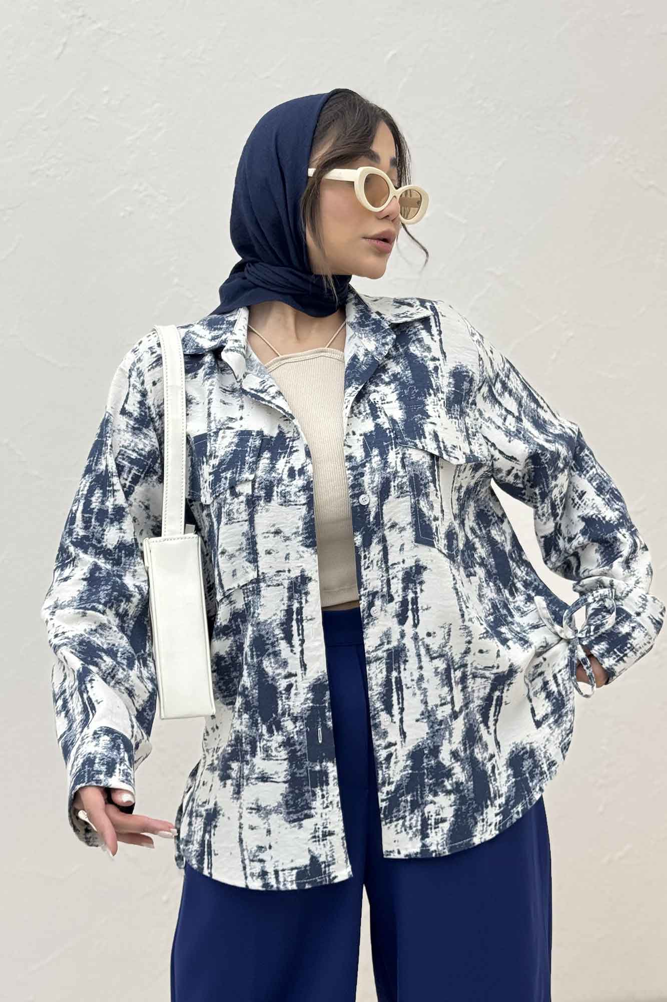 مانتو دو جیب پاکتی پرینتی بغل بند کد 3