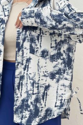 مانتو دو جیب پاکتی پرینتی بغل بند کد 3