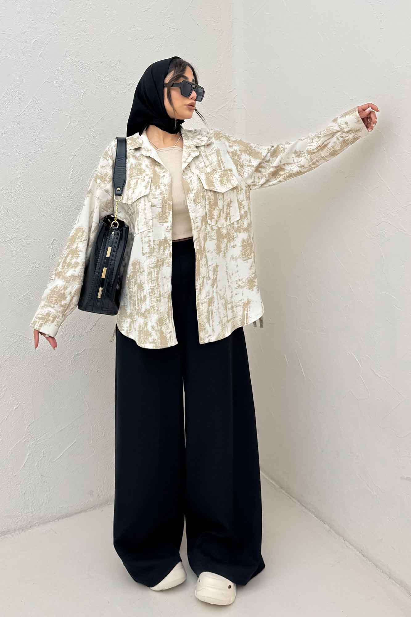 مانتو دو جیب پاکتی پرینتی بغل بند کد 3