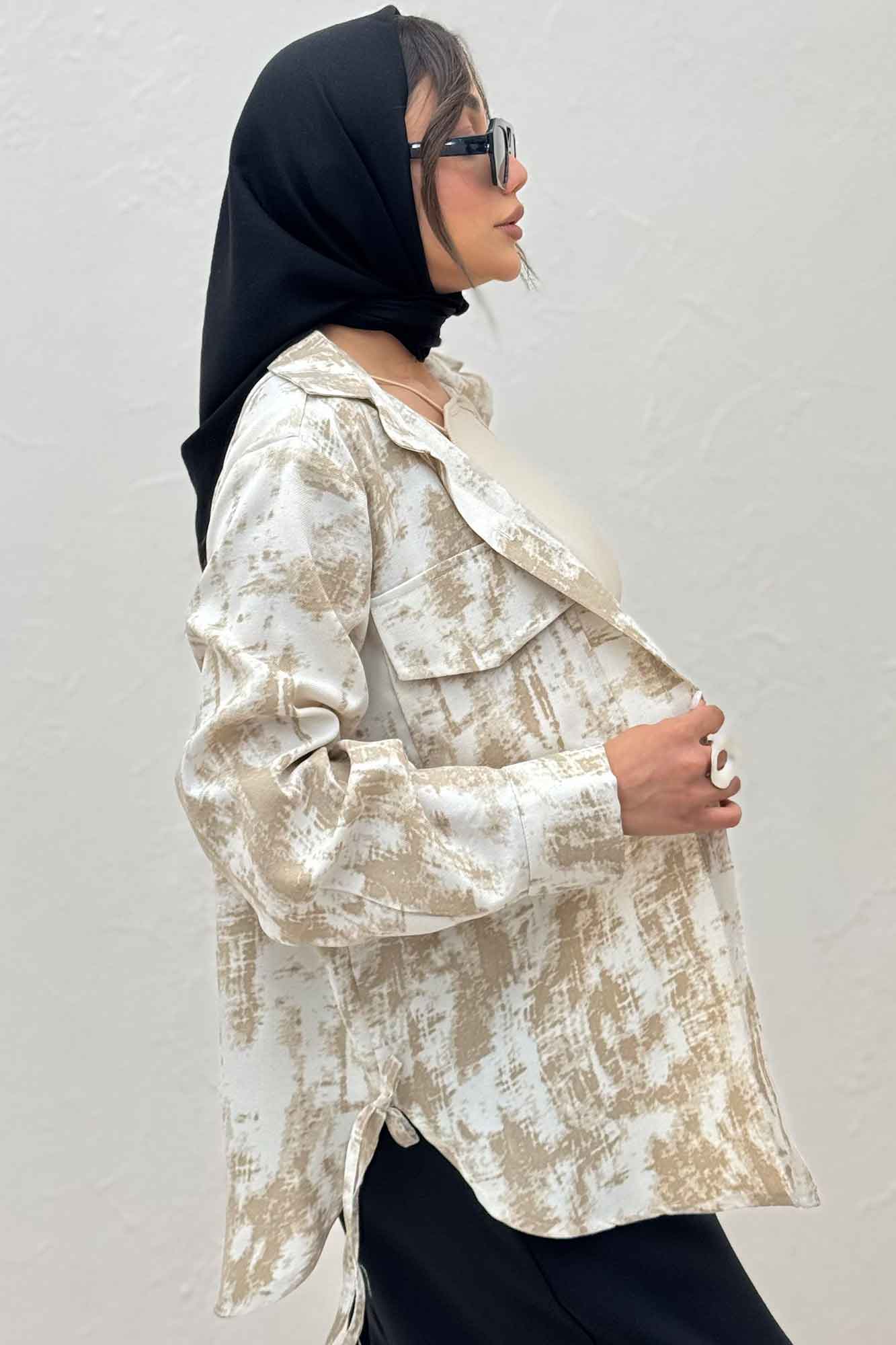 مانتو دو جیب پاکتی پرینتی بغل بند کد 3