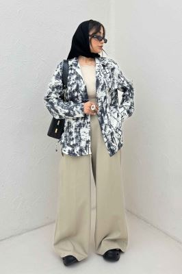 مانتو دو جیب پاکتی پرینتی بغل بند کد 3