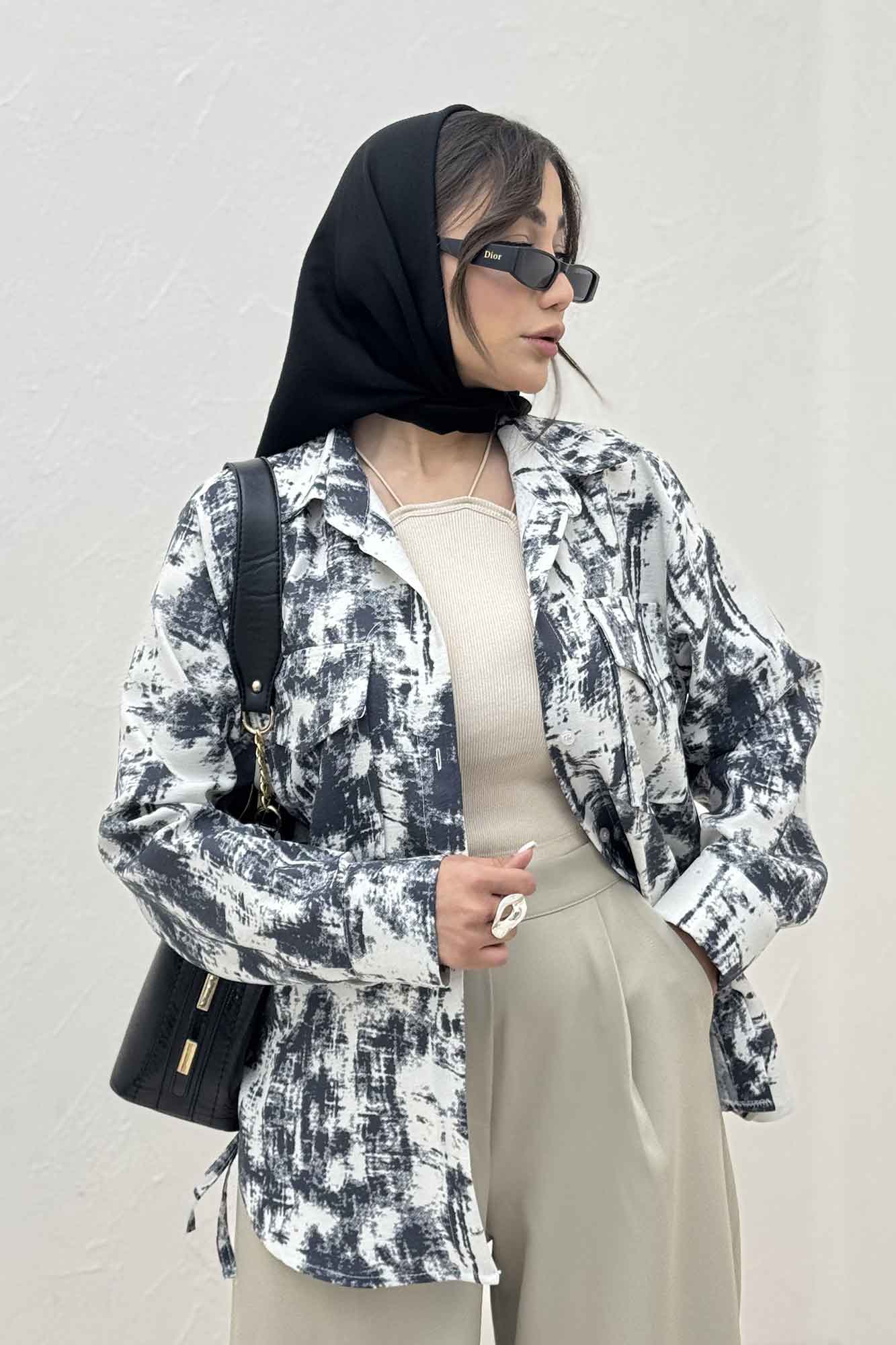 مانتو دو جیب پاکتی پرینتی بغل بند کد 3