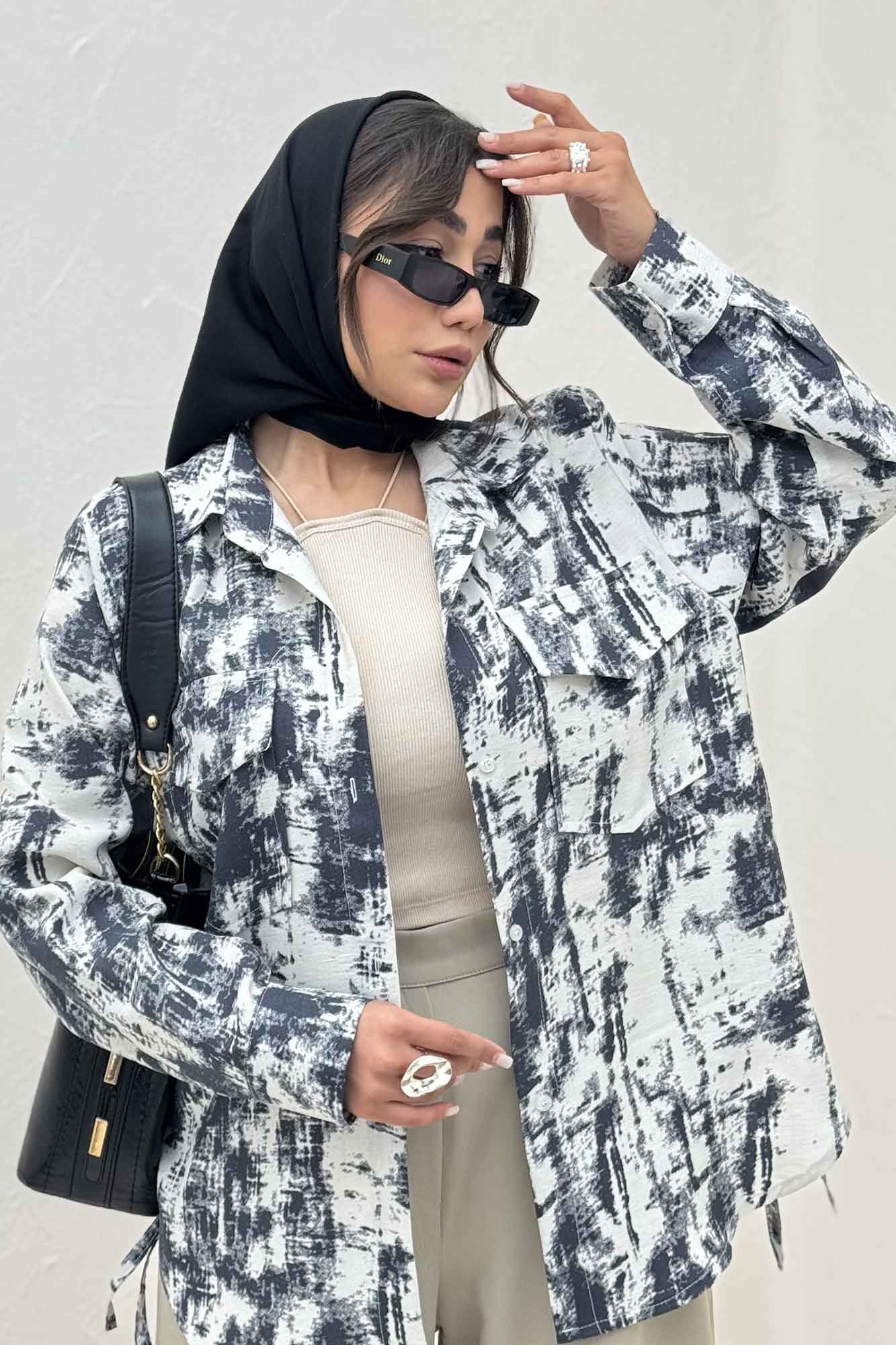 مانتو دو جیب پاکتی پرینتی بغل بند کد 3