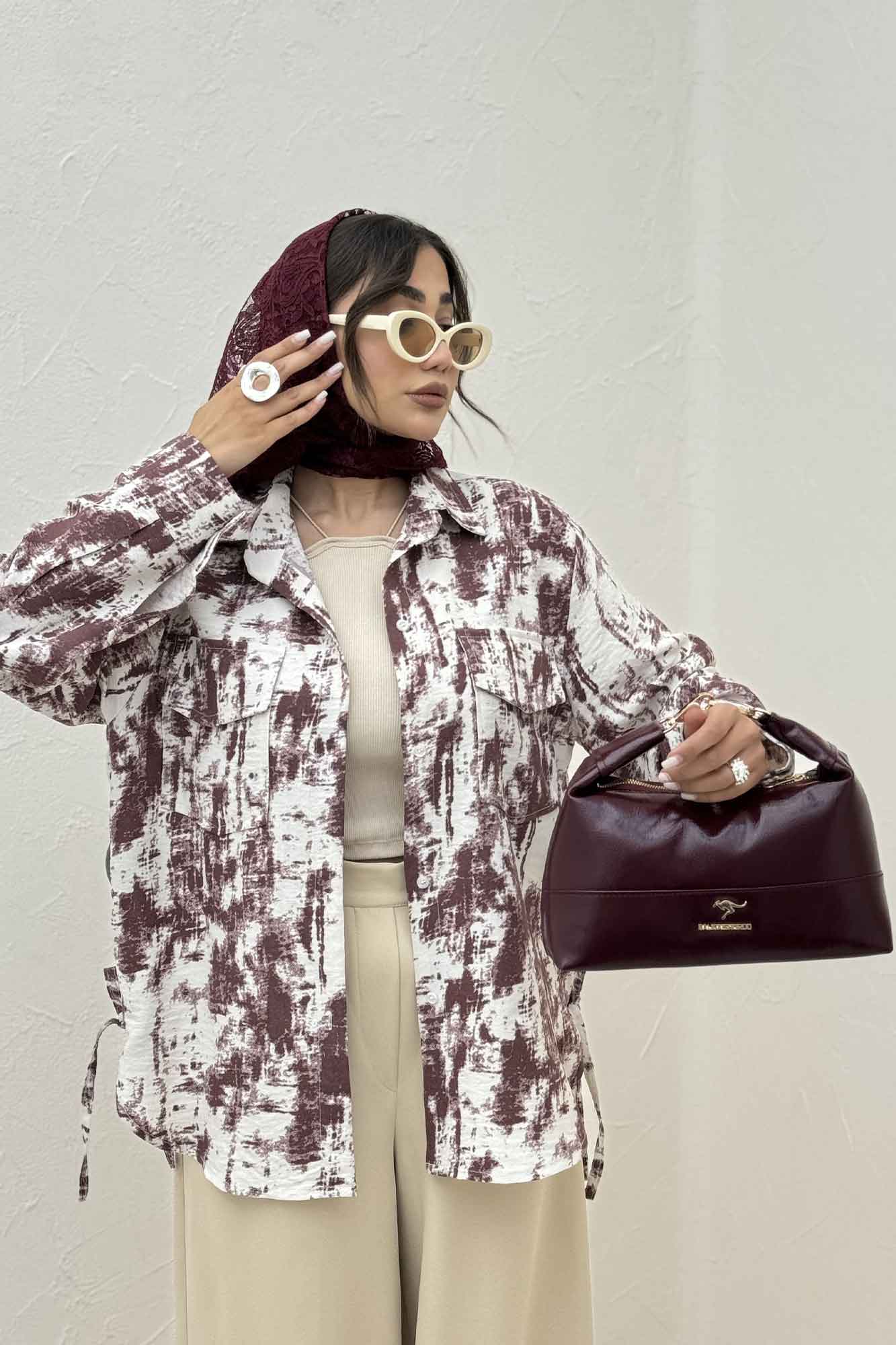 مانتو دو جیب پاکتی پرینتی بغل بند کد 3