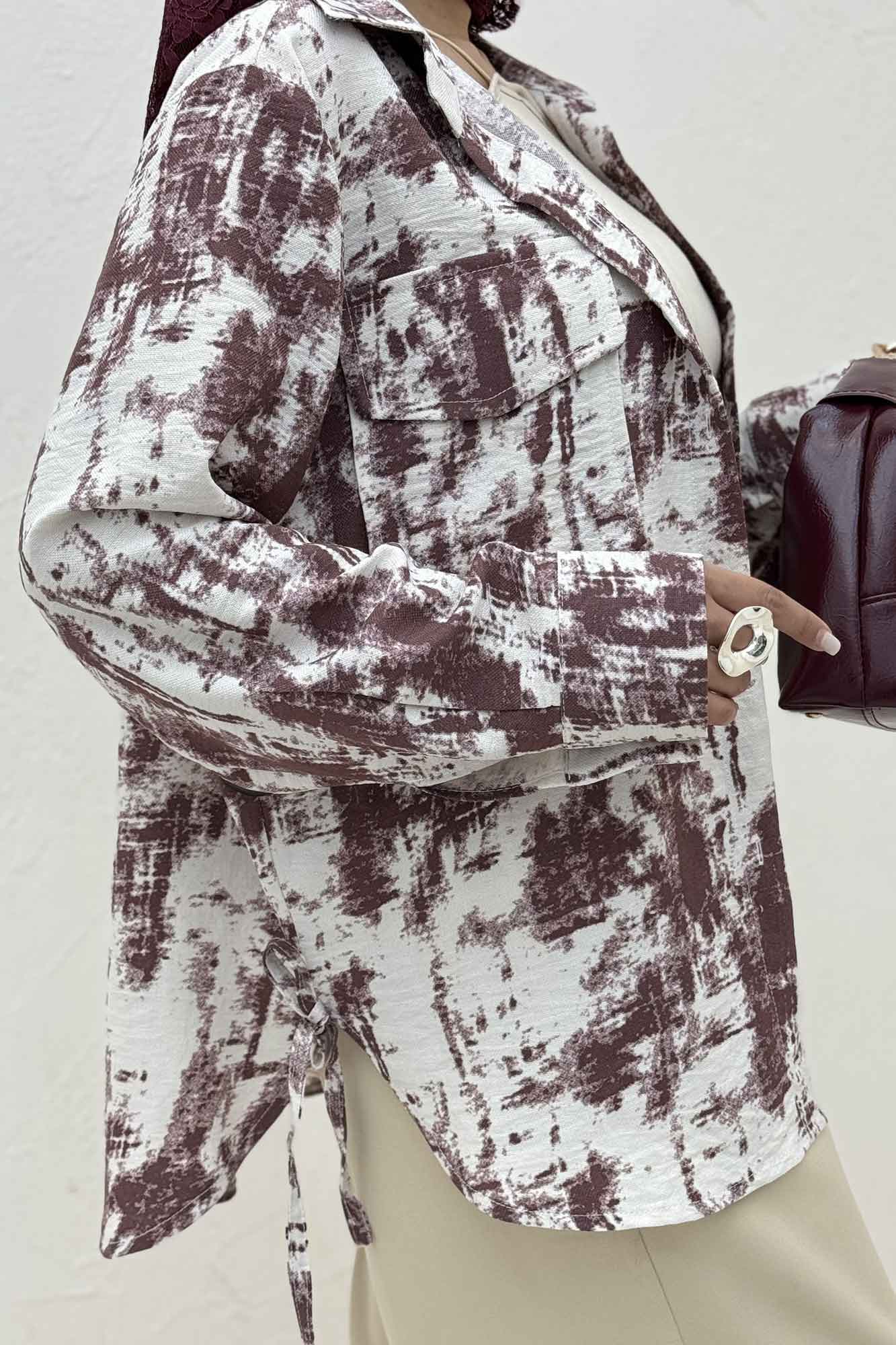 مانتو دو جیب پاکتی پرینتی بغل بند کد 3