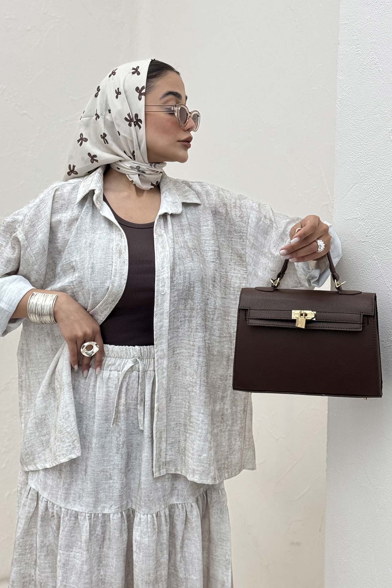 ست شومیز و دامن چین دار نارنیل