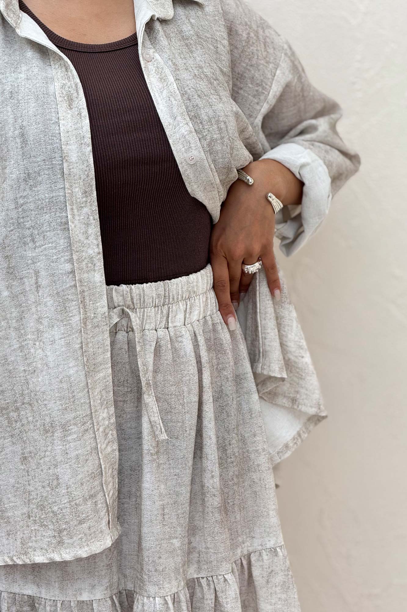 ست شومیز و دامن چین دار نارنیل