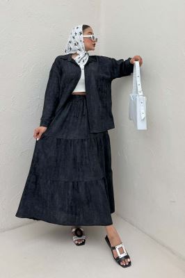 ست شومیز و دامن چین دار نارنیل