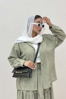 ست شومیز و دامن چین دار نارنیل