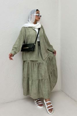 ست شومیز و دامن چین دار نارنیل