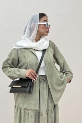 ست شومیز و دامن چین دار نارنیل