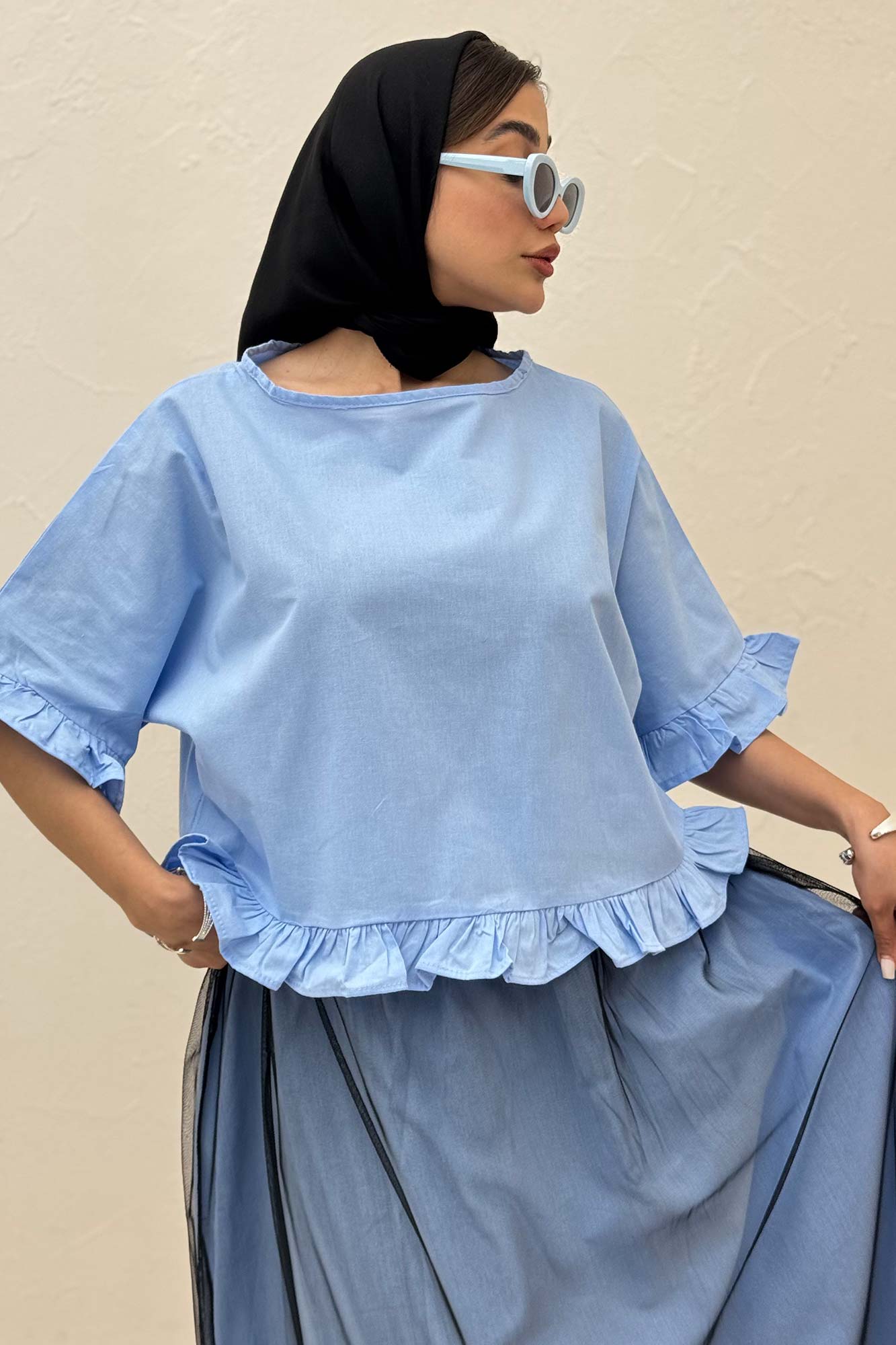 ست شومیز و دامن تور پایین چین لینن 1025