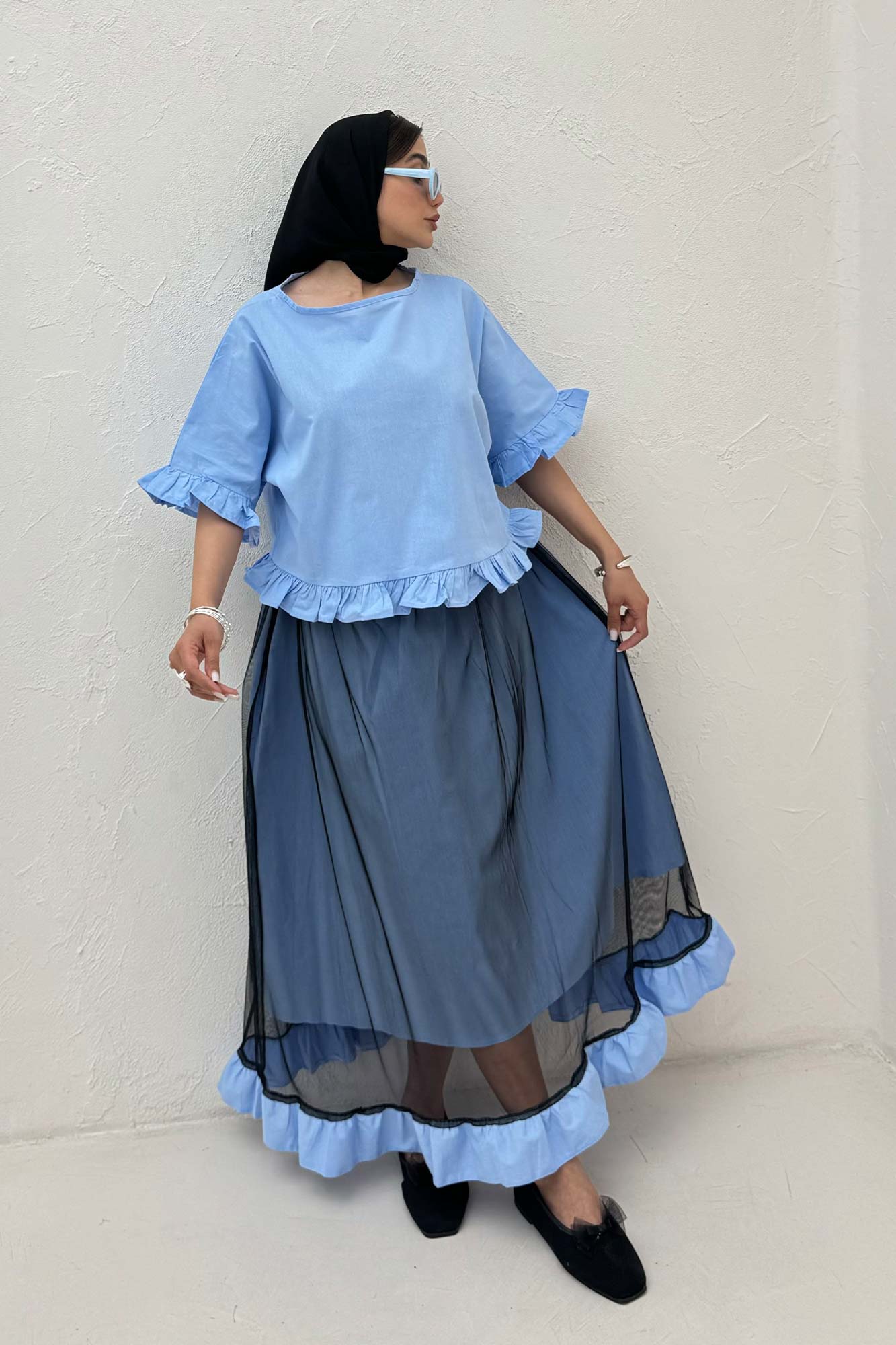 ست شومیز و دامن تور پایین چین لینن 1025