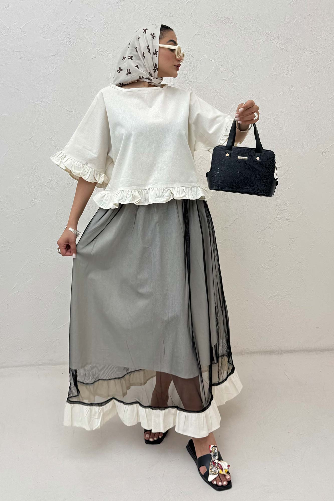 ست شومیز و دامن تور پایین چین لینن 1025