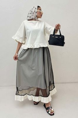 ست شومیز و دامن تور پایین چین لینن 1025