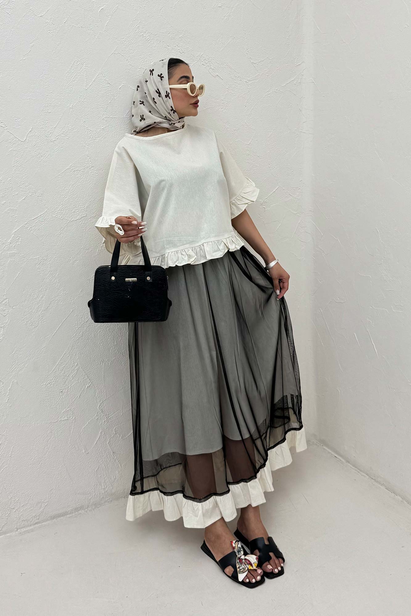 ست شومیز و دامن تور پایین چین لینن 1025