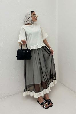 ست شومیز و دامن تور پایین چین لینن 1025