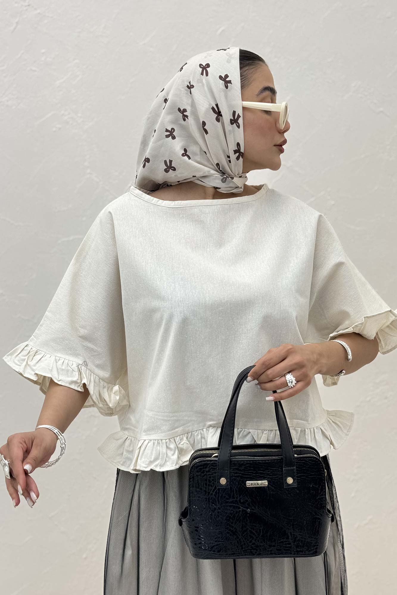 ست شومیز و دامن تور پایین چین لینن 1025