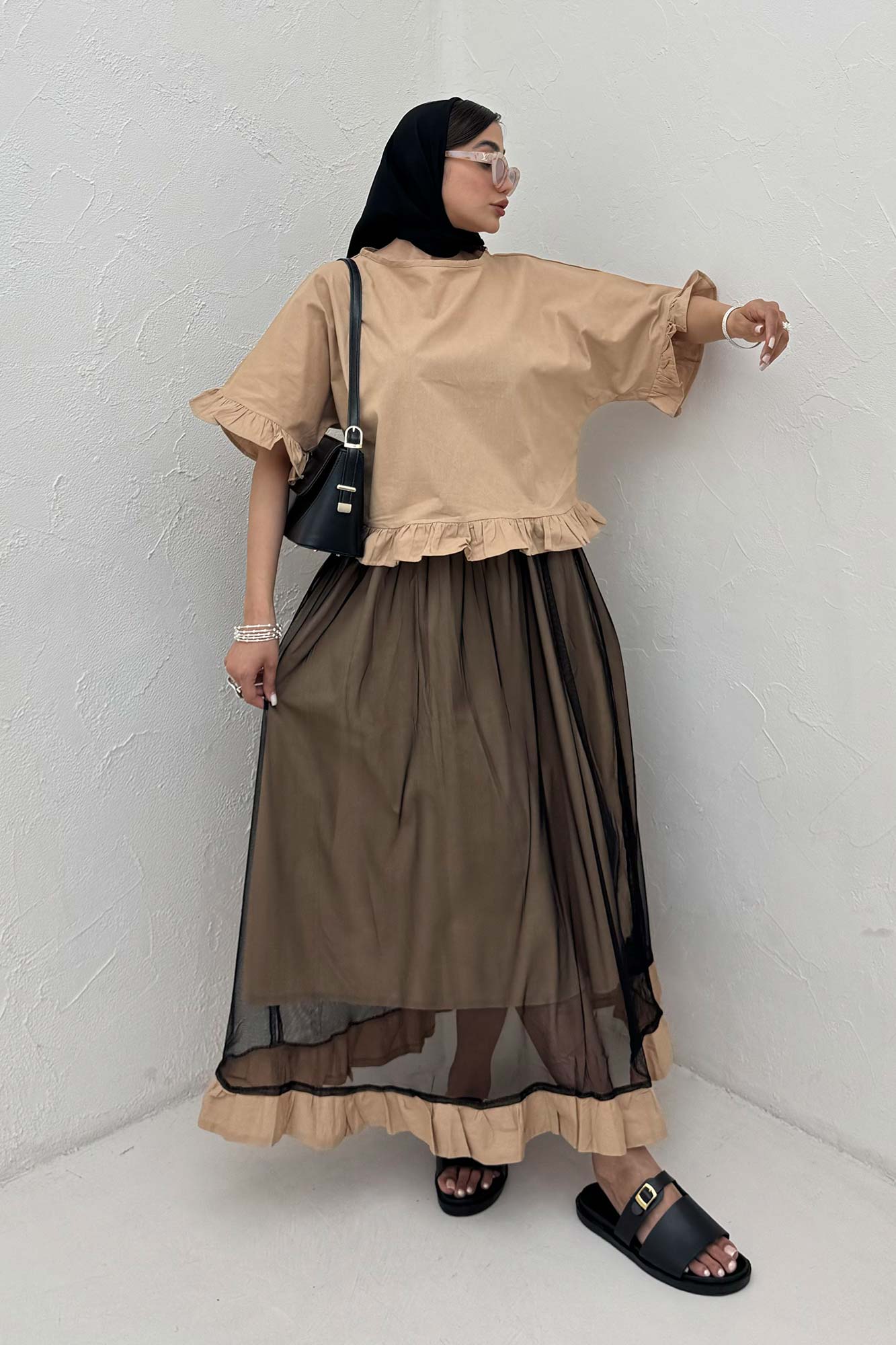 ست شومیز و دامن تور پایین چین لینن 1025