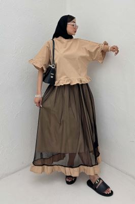 ست شومیز و دامن تور پایین چین لینن 1025