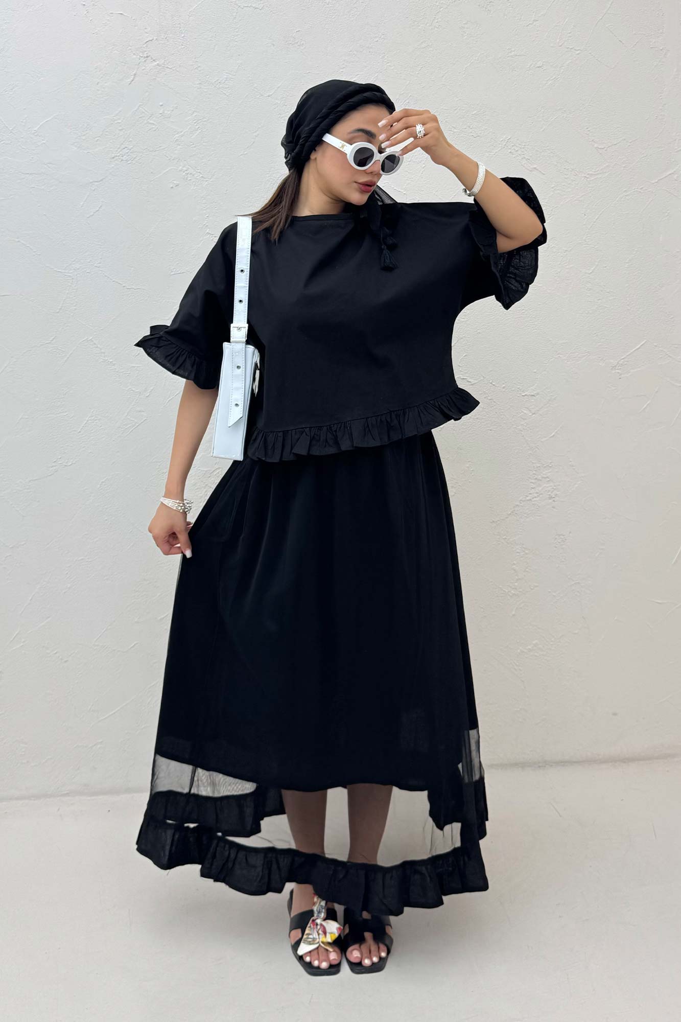 ست شومیز و دامن تور پایین چین لینن 1025