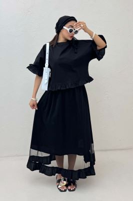 ست شومیز و دامن تور پایین چین لینن 1025