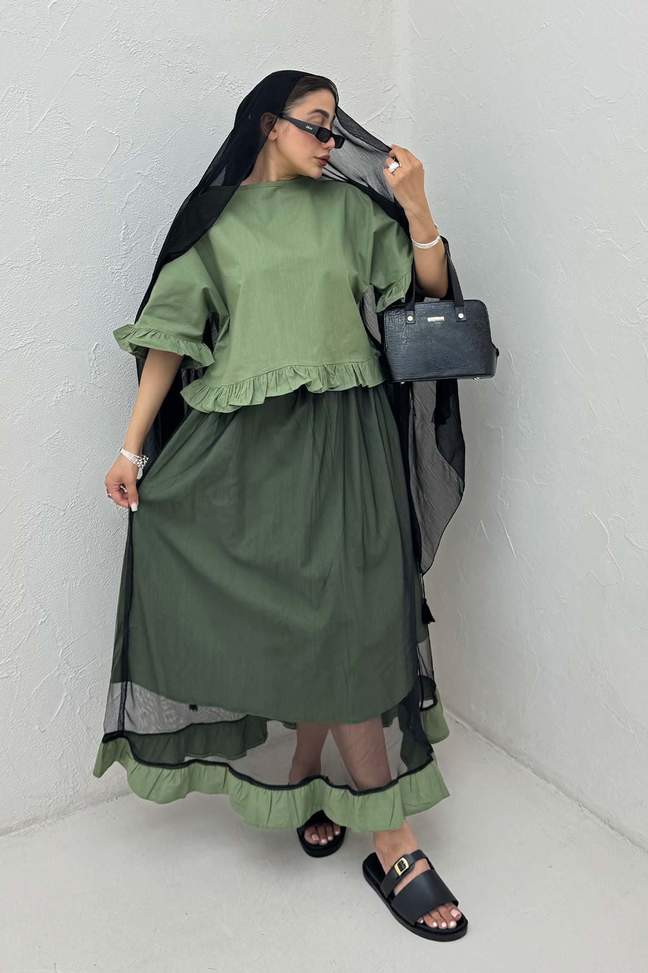 ست شومیز و دامن تور پایین چین لینن 1025