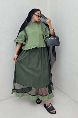 ست شومیز و دامن تور پایین چین لینن 1025